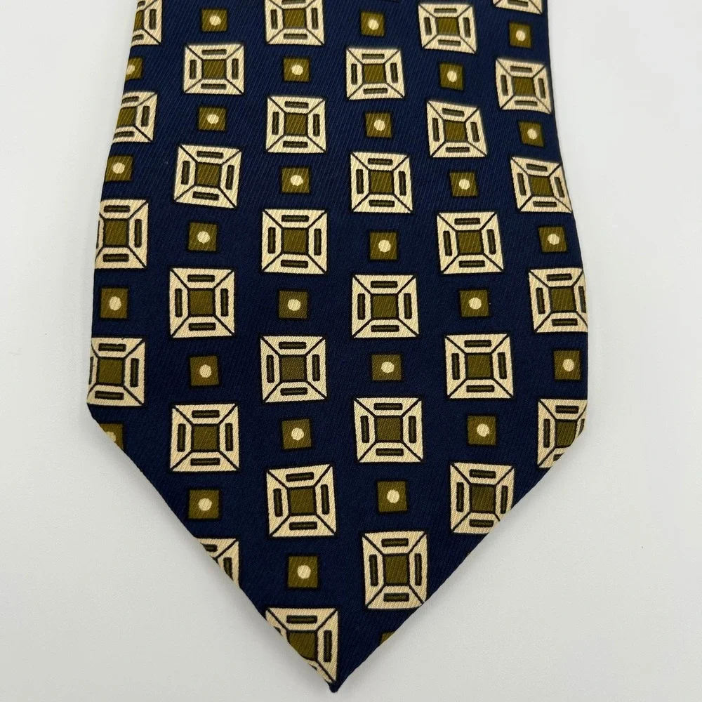 J.Crew Necktie Mens OS Navy Blue 100% Silk Geometric Preppy Professional